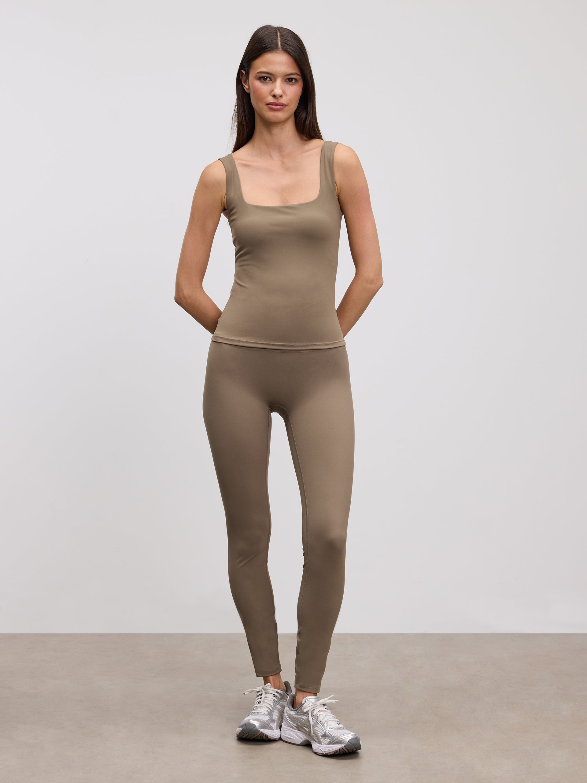Womens Active Square Neck Vest in Taupe