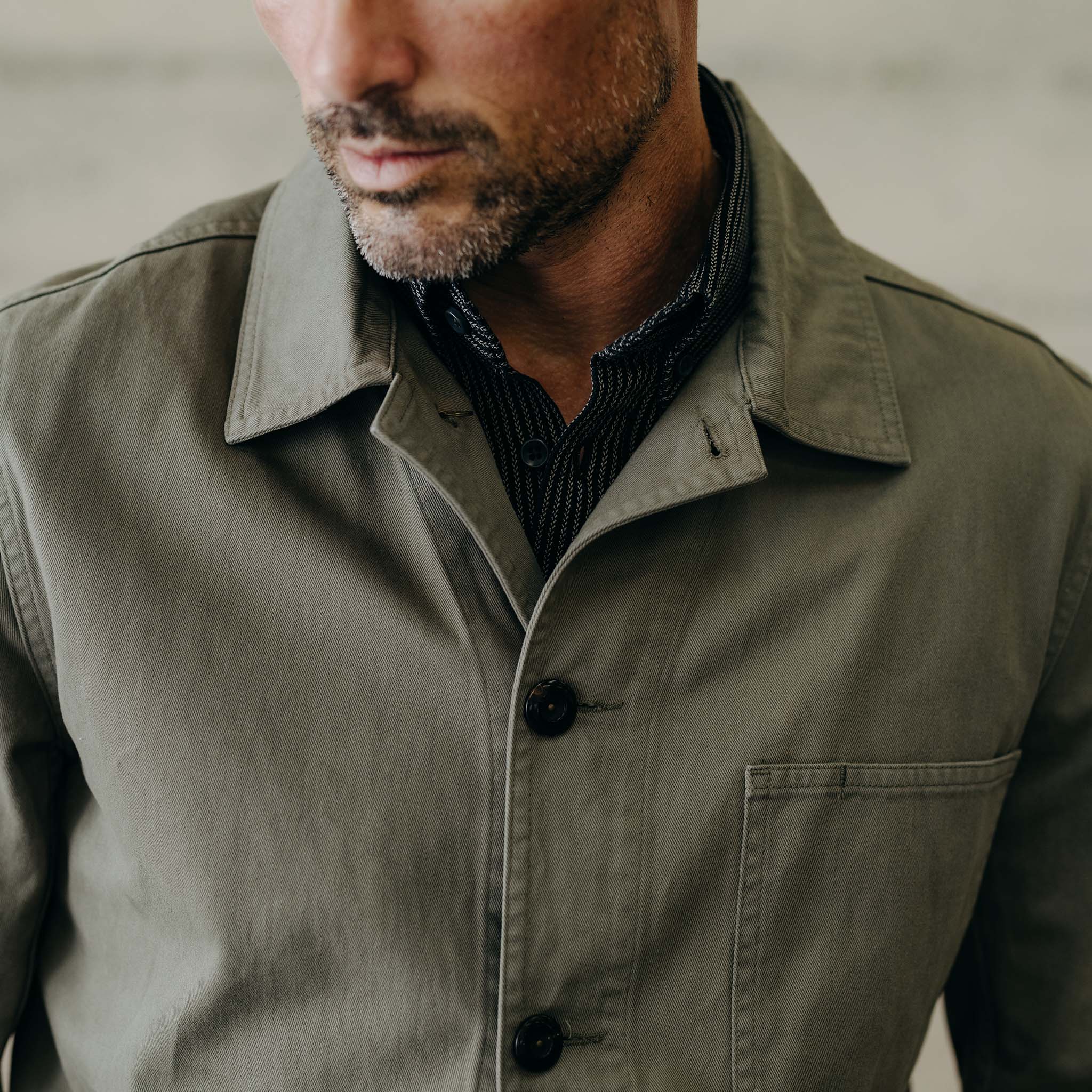 The Ojai Jacket in Organic Smoked Olive Foundation Twill