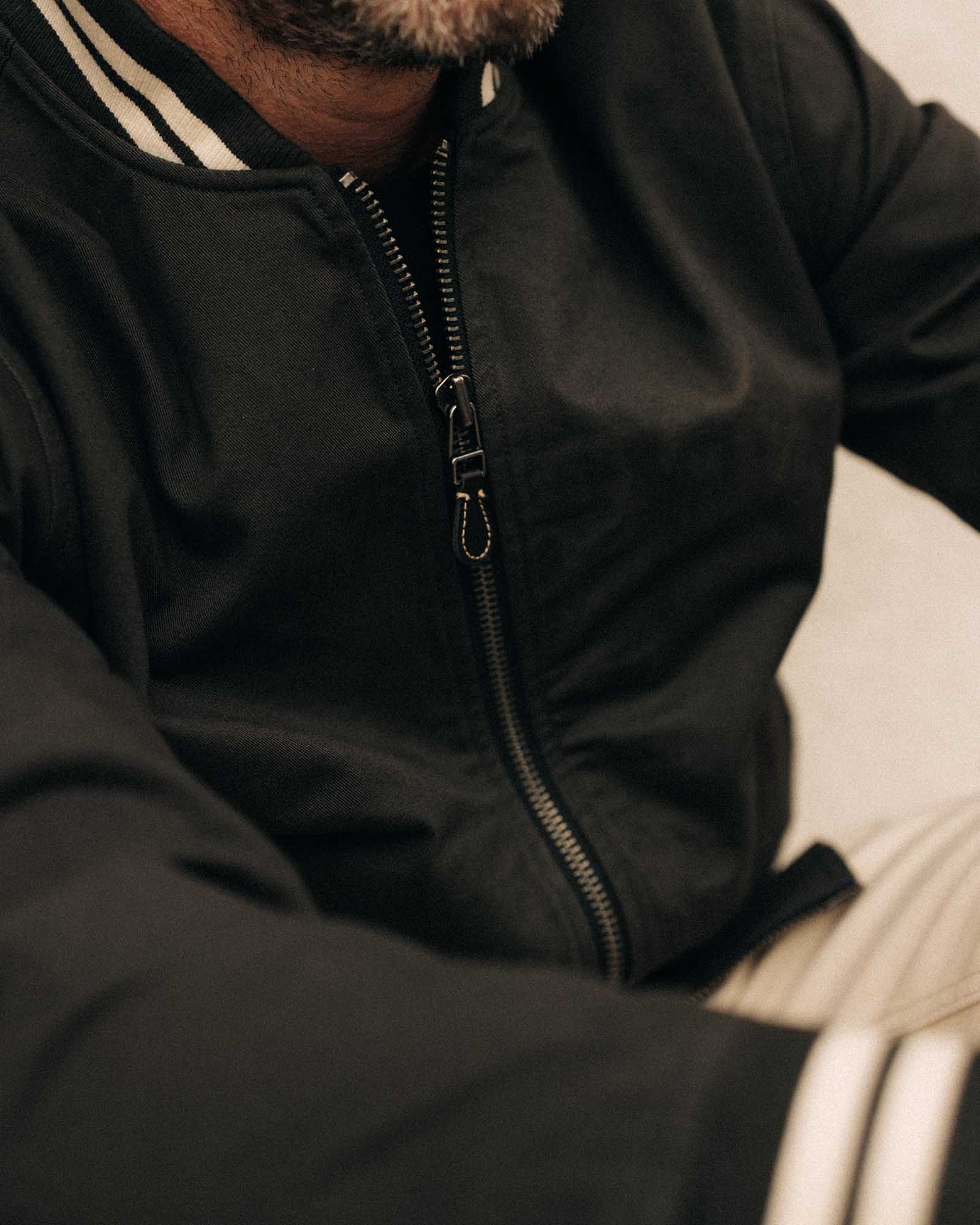 The Speedway Bomber in Organic Faded Black Twill