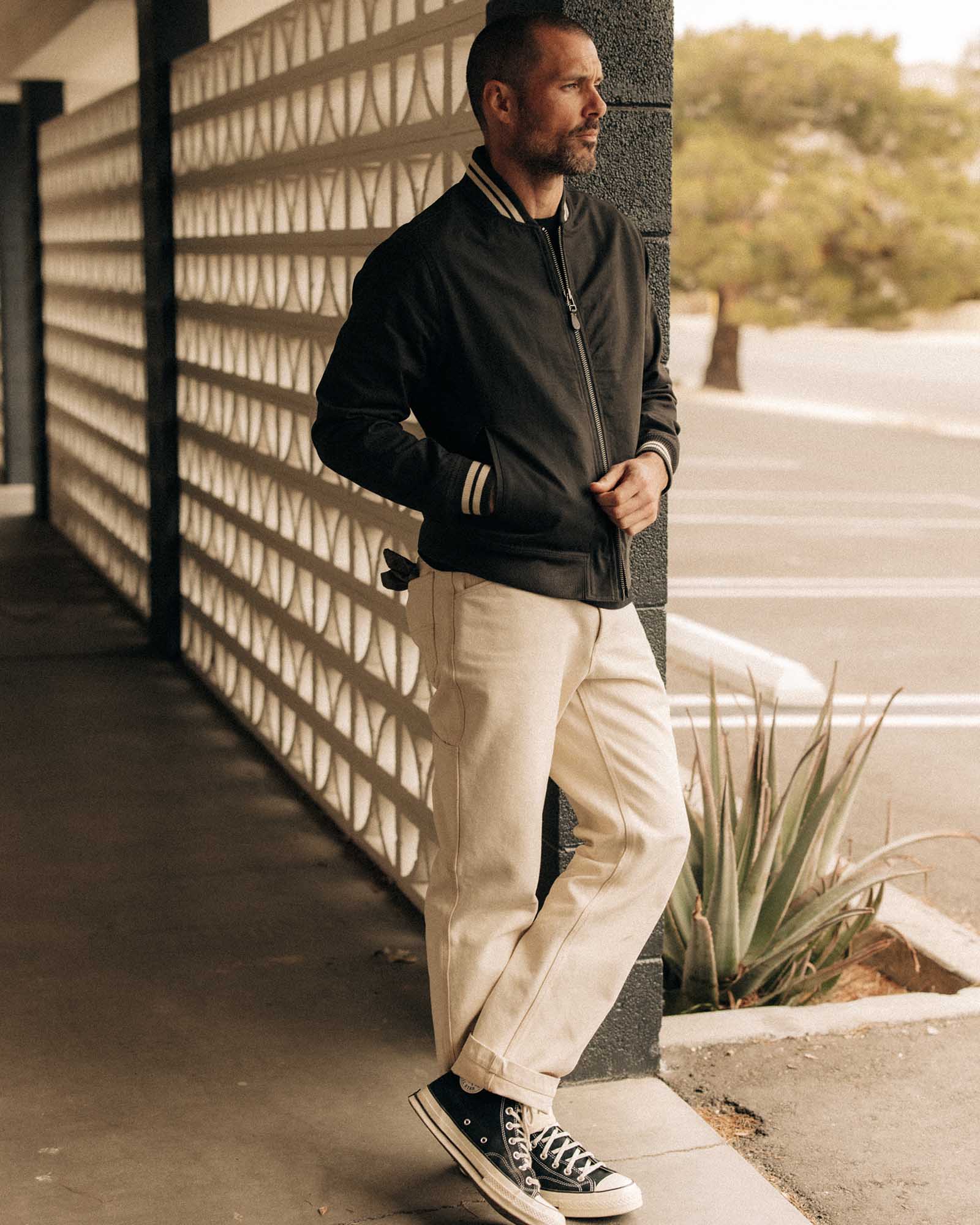 The Speedway Bomber in Organic Faded Black Twill