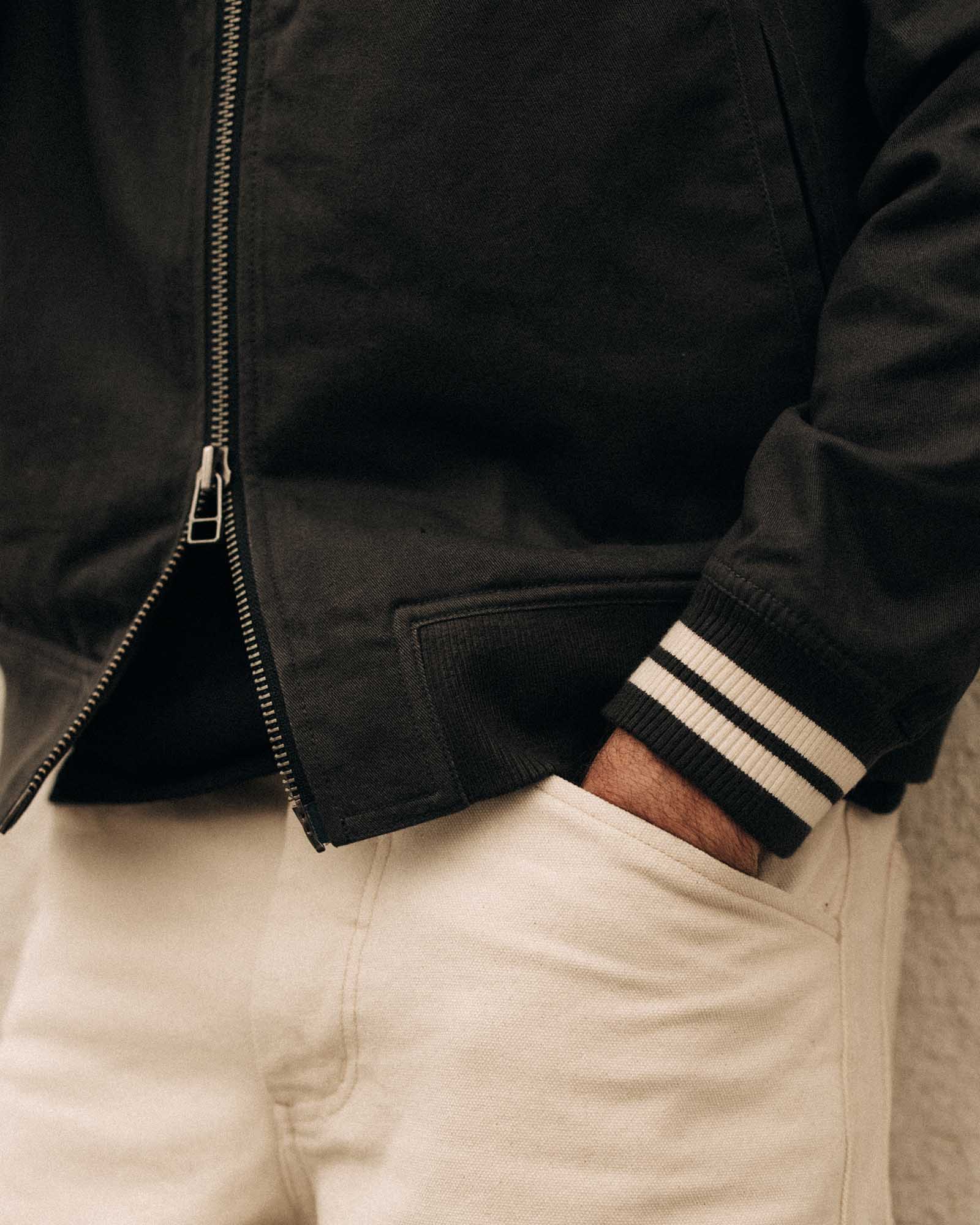 The Speedway Bomber in Organic Faded Black Twill